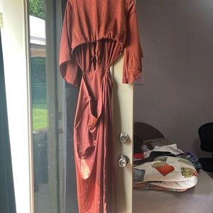 Dusty Red Satin Midi Cutout Dress